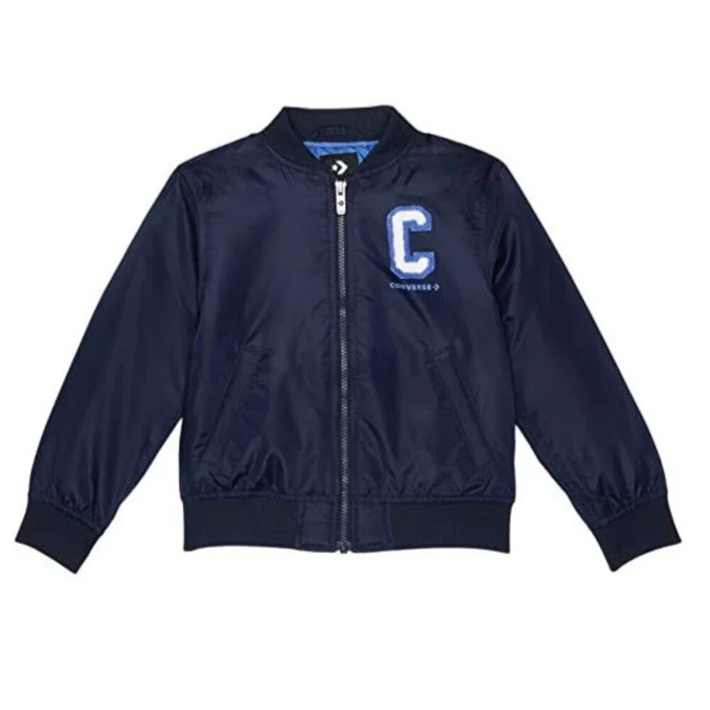Converse Chenille Bomber Jacket Boys Medium Blue Full Zip Long Sleeve GBO301
